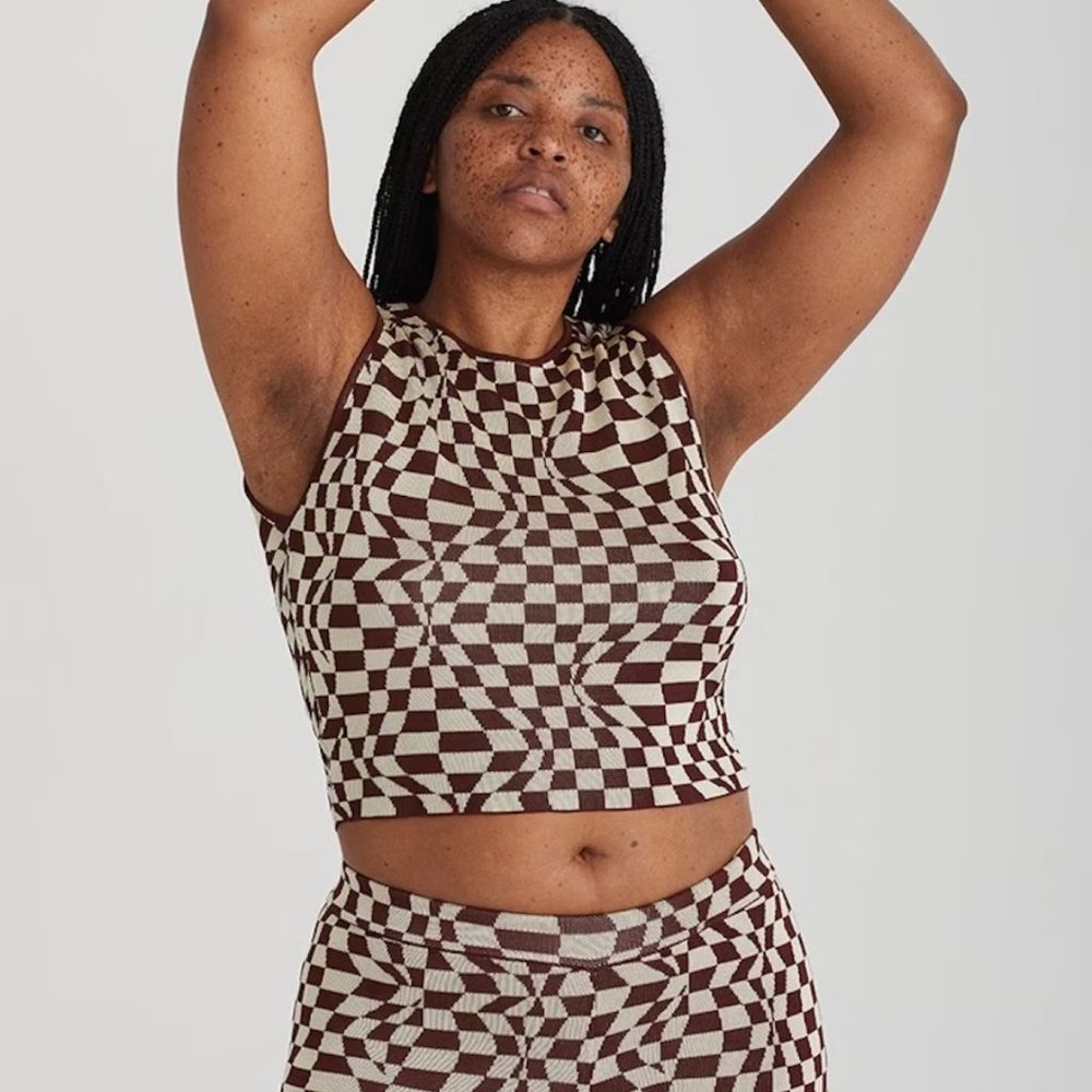 Paloma Wool Brown and Cream Checkered Tank Top